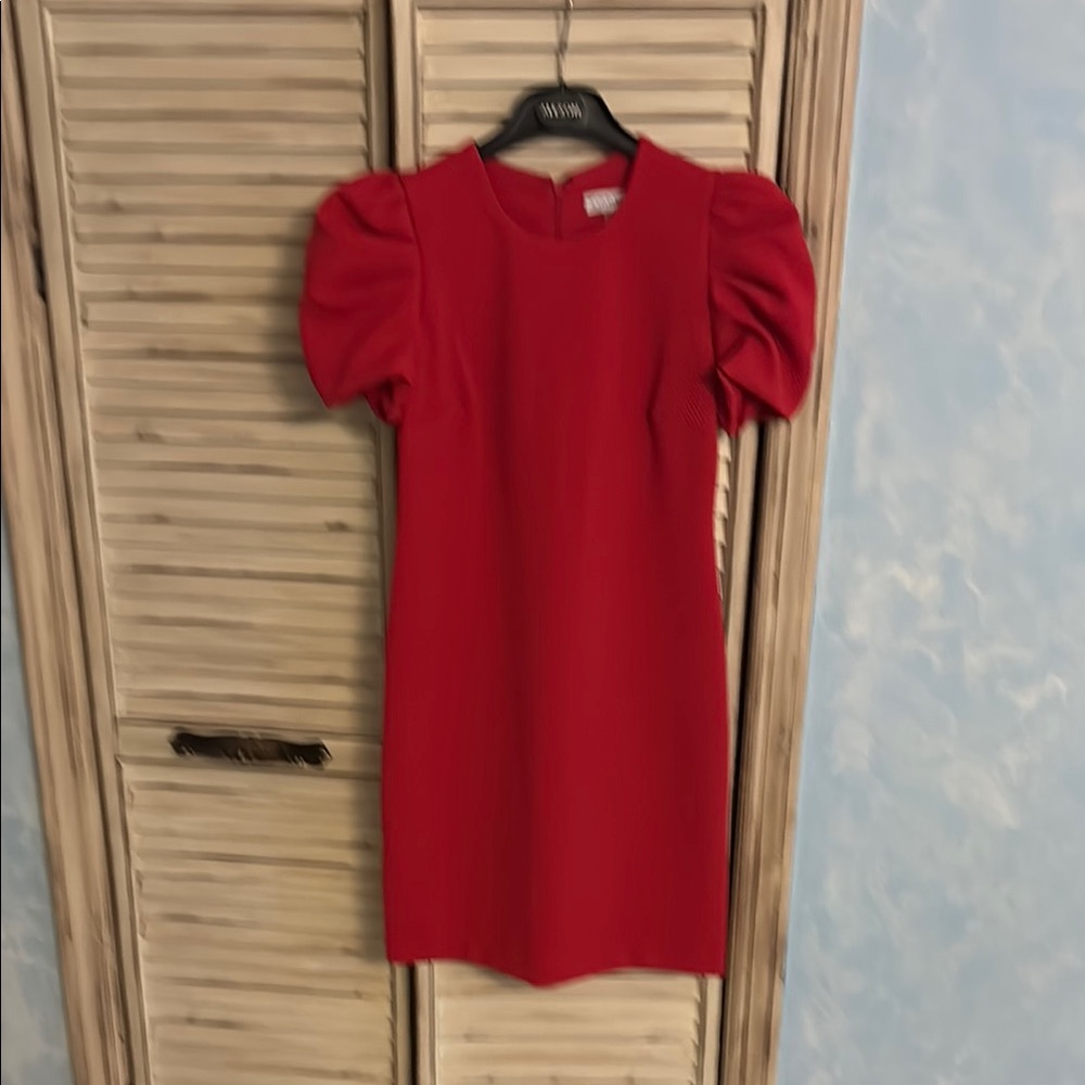 Calvin Klein Red Ruched Puff Sleeve Mini Dress